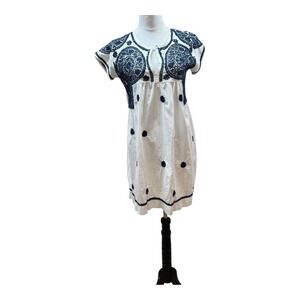 White Embroidered Dress Bohemian Short Sleeve Summer Casual‎